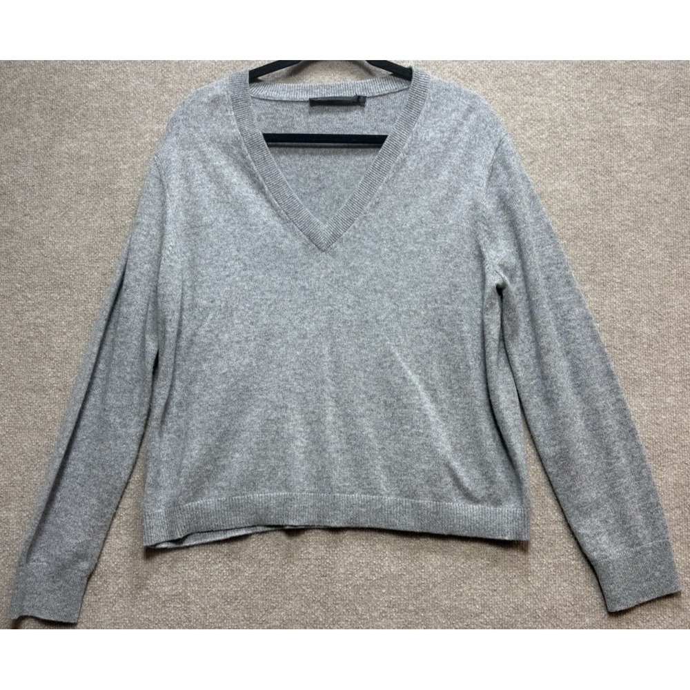 Jenni Kayne Women's Cashmere Medium Gray Knit Sweater Ribbed V-Neck Flynn EUC